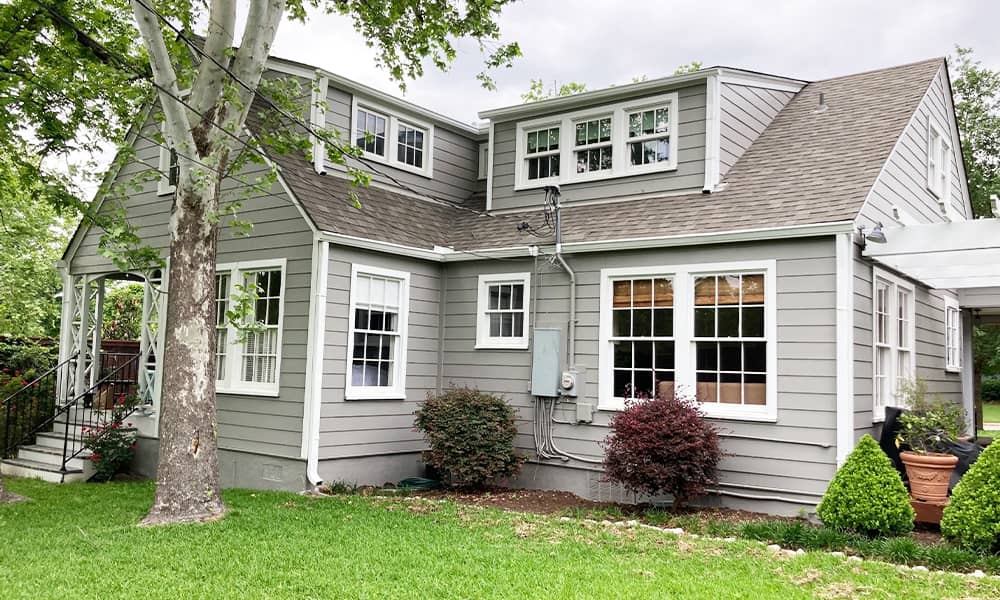 Gray Hardie lap siding on a renovated Austin home