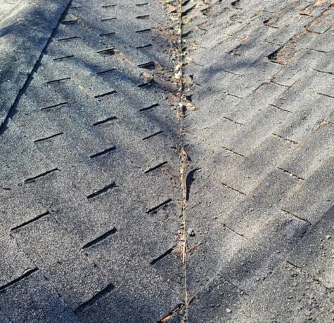 Early signs of asphalt shingle roof replacement needed, including curling and missing shingles